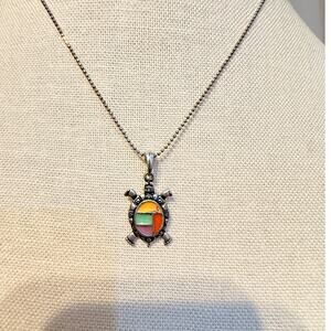 Vintage Turtle Mosaic Pendant Necklace 16”+2”